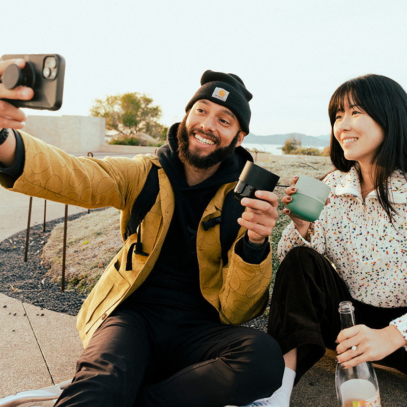 8oz-rise-lowball-tumbler-y1 8oz_rise_lowball_black_iceberg_couple_selfie_city_square.jpg